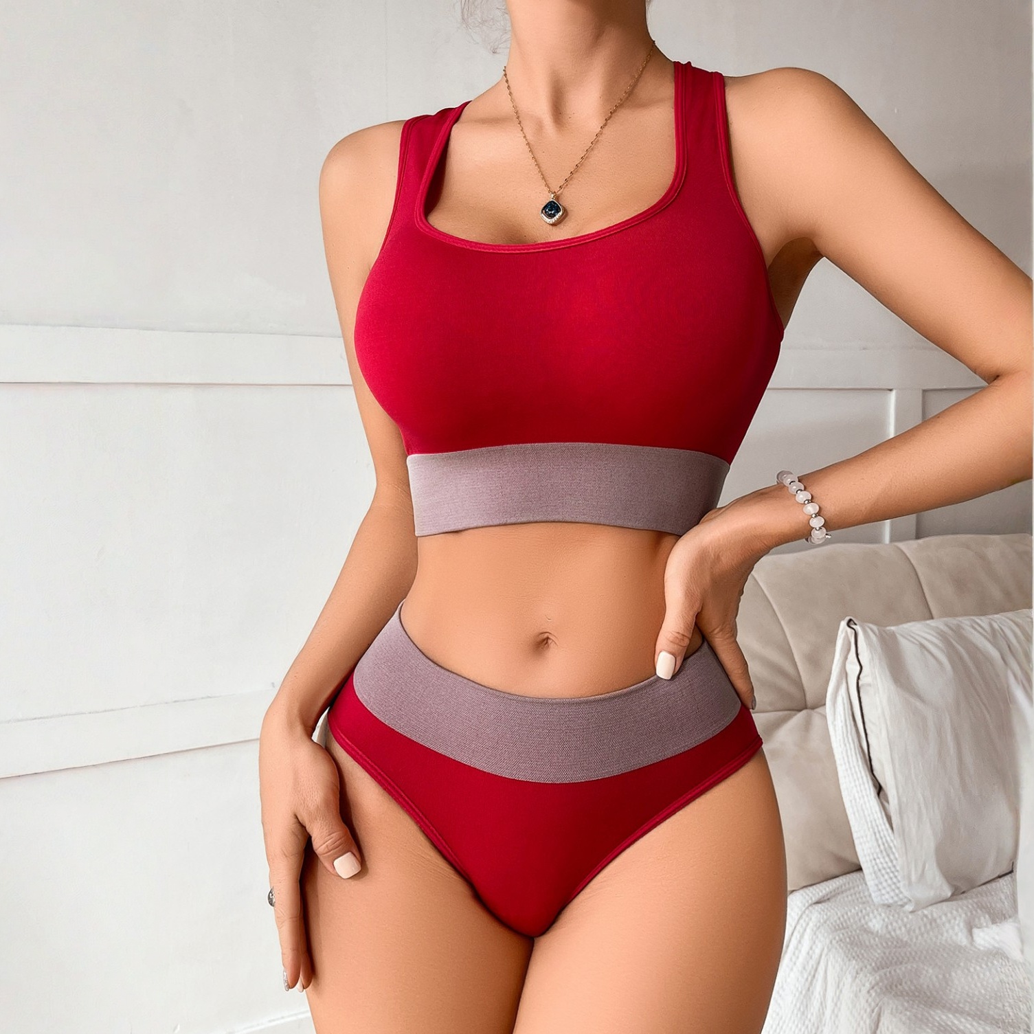 Womens Racing Vest Bra Sets Seamless Solid Color Sweatshirt & Pant Set